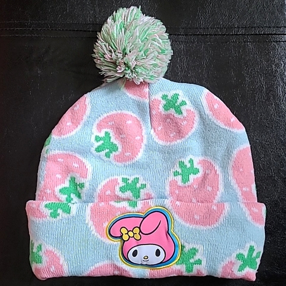 Cute Anime Chibi Bunny & Strawberry Pom Pom Knit Winter Hat - Picture 2 of 12